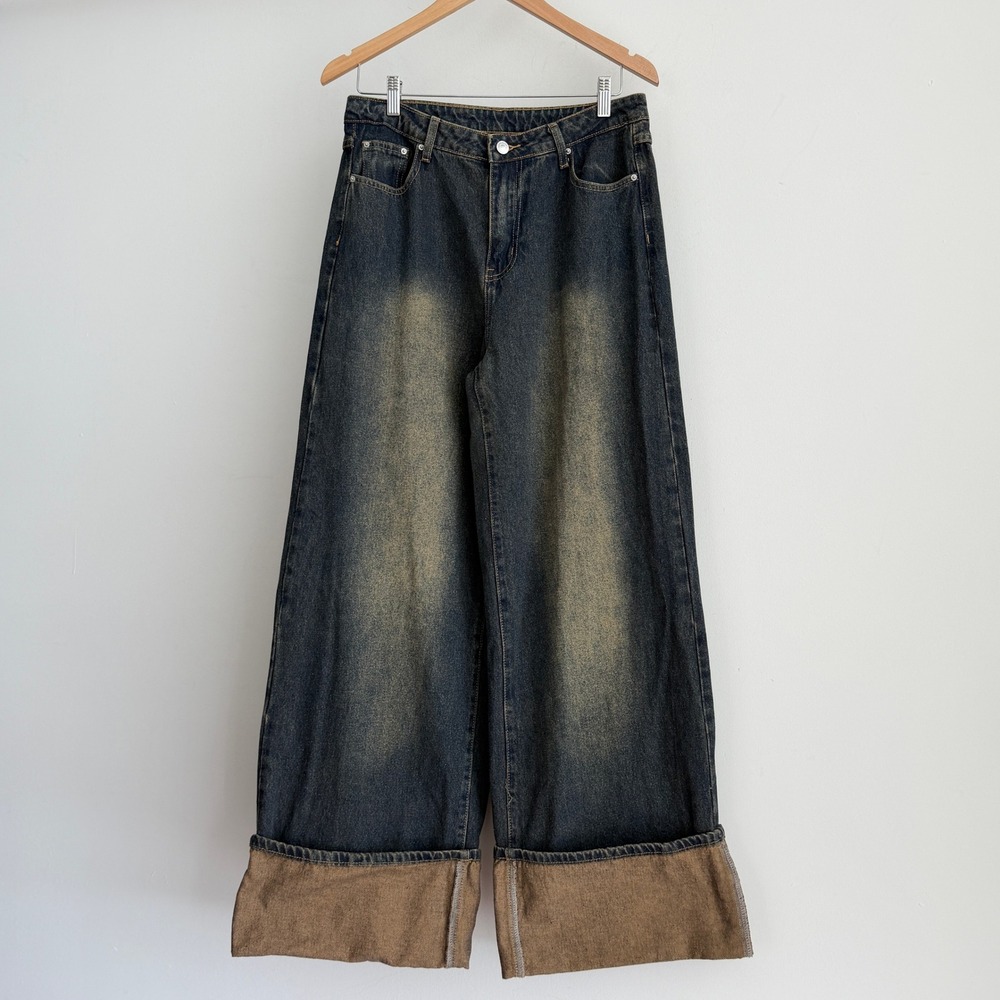 Missguided Wide leg Baggy Jeans 30 distressed Turn up Hem